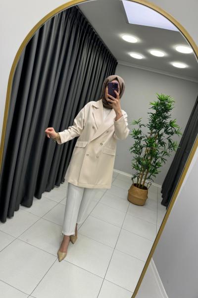 İkoll Krep Düğme Detay Blazer Ceket  Krem