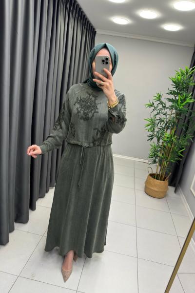 İpek Qupra Etekli Takım  Haki