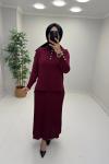Işıltı Detay Etekli Merserize Takım Bordo