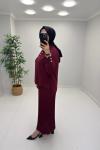 Işıltı Detay Etekli Merserize Takım Bordo