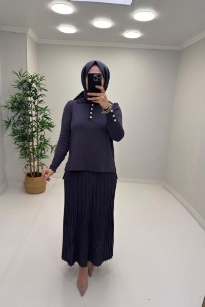 Işıltı Detay Etekli Merserize Takım Antrasit