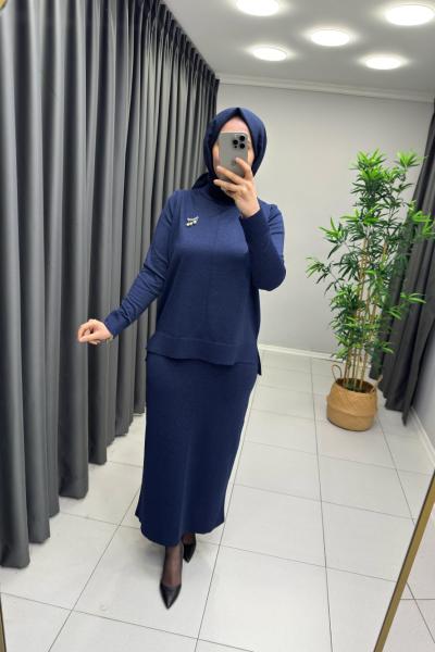 Işıltılı Merserize Etekli Takım Lacivert
