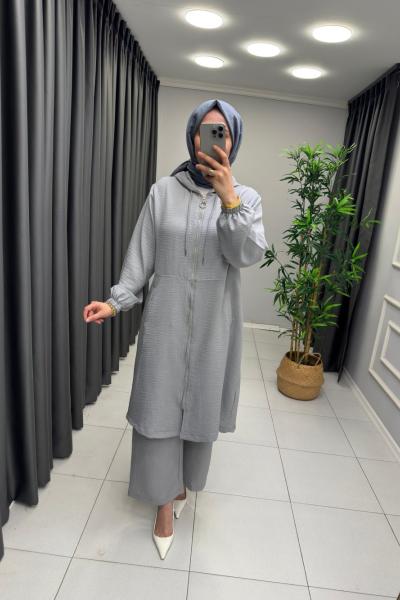 İşleme Taş Detaylı Takım  Gri