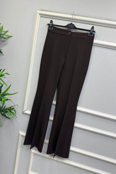 İspanyol paça beli lastikli pantolon Acı Kahve