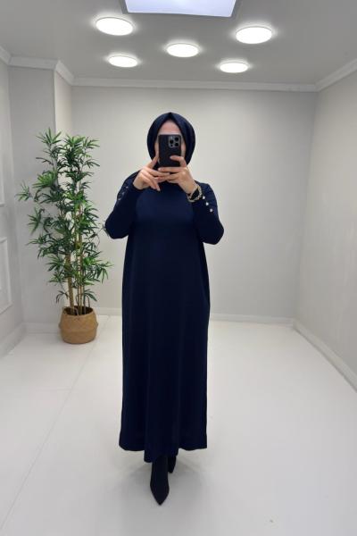 Juliet Kemer Detay Merserize Elbise Lacivert