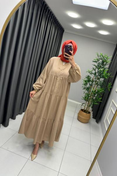 KAREKO  Keten Elbise  Bej