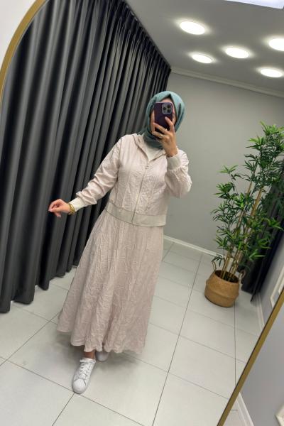 Keten Kraş Etekli Takım Taş Rengi