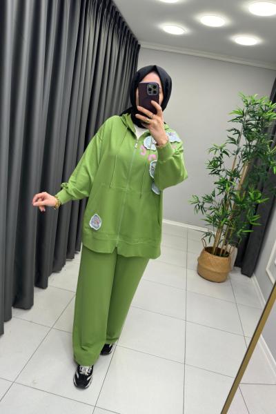 KOT DETAYLI İKOLL TAKIM Fıstık Yeşili