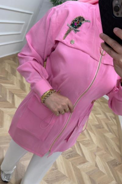 Kuş Detay Qupra Kap  Pembe