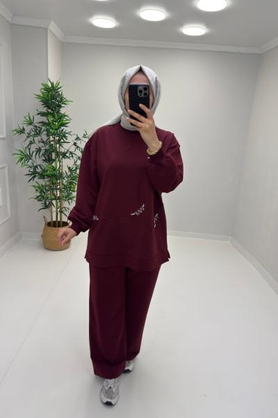 SOFİA Taşlı Takım Bordo