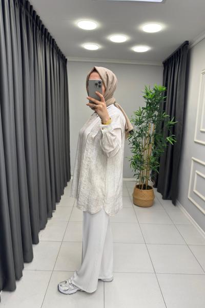 Lema Çilek Keten Gömlek Taş Rengi