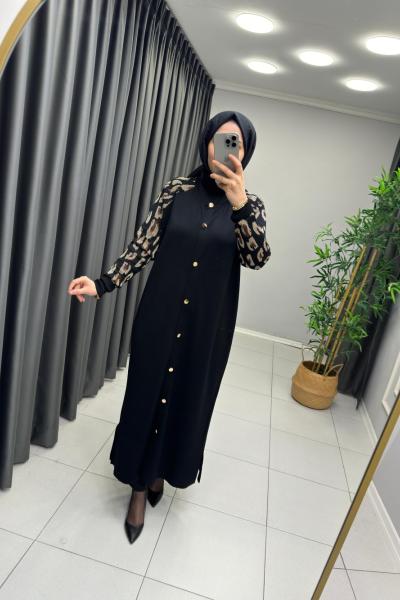 LEOPAR DESEN MERSERİZE HIRKA Siyah