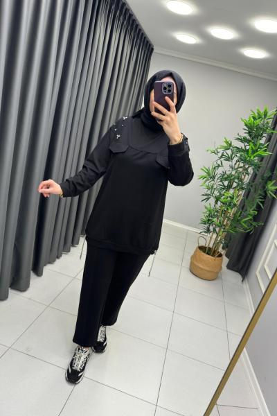 Levidor Taş Detaylı Takım Siyah