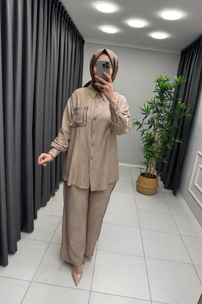 Marcha Çilek Keten Takım Vizon