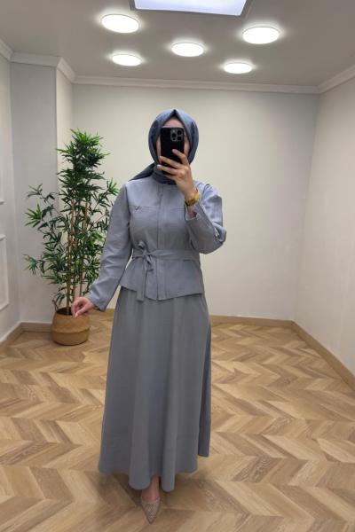 Naqshe Etekli Takım  Gri
