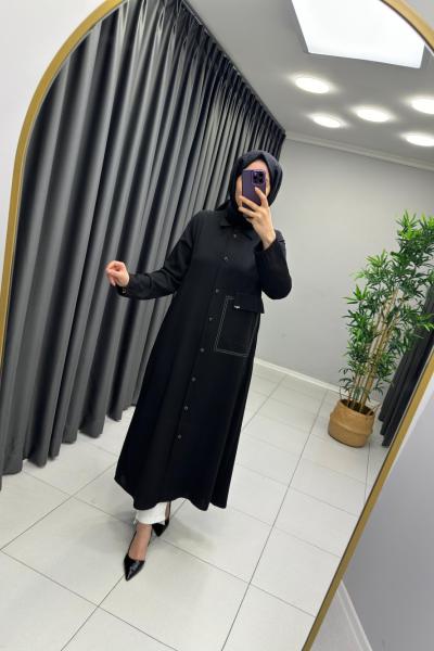 Nihle Düğmeli İthal Krep Kap  Siyah