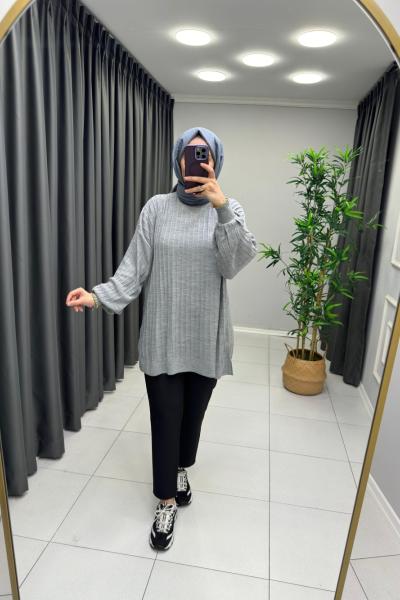 Nill Örme Triko Tunik Gri