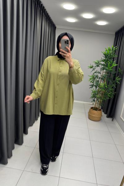 Nona Modal Gömlek Yağ Yeşili