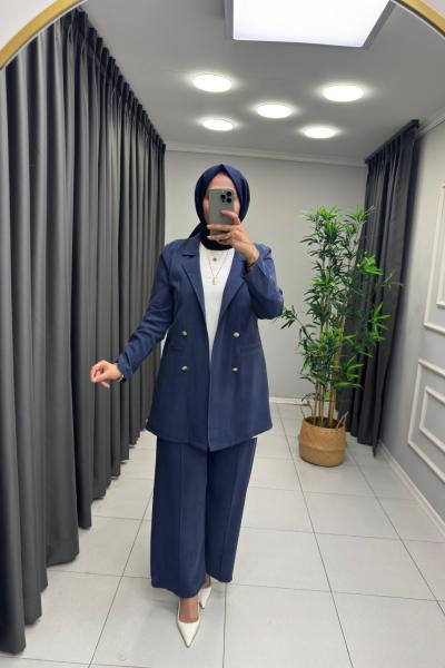 Noshe Qupra Ceketli Takım  Lacivert