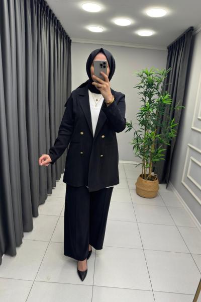 Noshe Qupra Ceketli Takım  Siyah