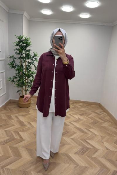 Noshe Tensel Gömlek  Bordo