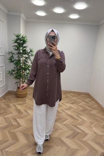 Noshe Tensel Gömlek  Kahverengi