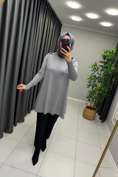 Omzu İnci  Detaylı Merserize  Gri