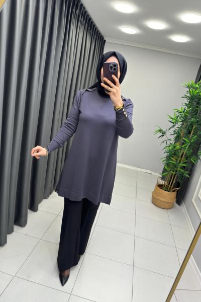 Omzu Patlı Merserize Tunik  Antrasit