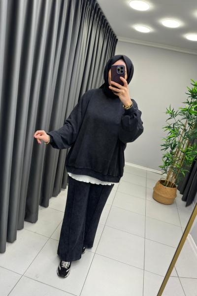 Oversize Batik Desen Takım Siyah