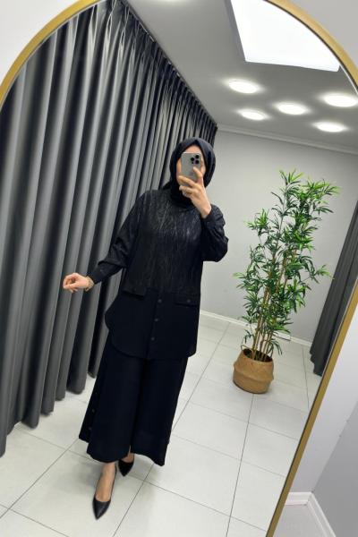 Paçası Çıtçıtlı Takım Siyah