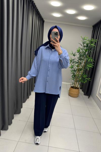 Palazzo Pantolon Lüblün Krep Lacivert