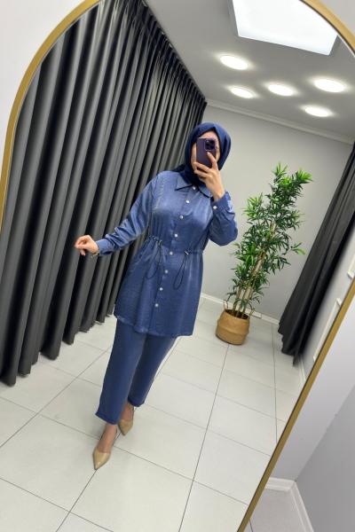 Parıltı Taşlı Jakar Takım Mavi