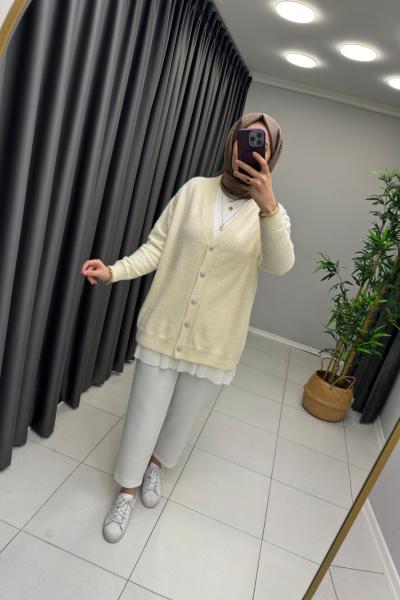 Peluş Angora Hırka Krem