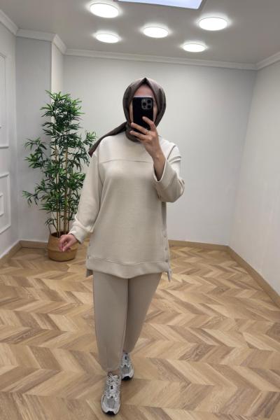 Puane Çıtçıt Detaylı Takım  Taş Rengi