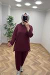 Puane Çıtçıt Detaylı Takım  Bordo