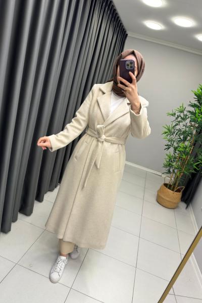 Puane Premium Kaşe Kaban  Krem