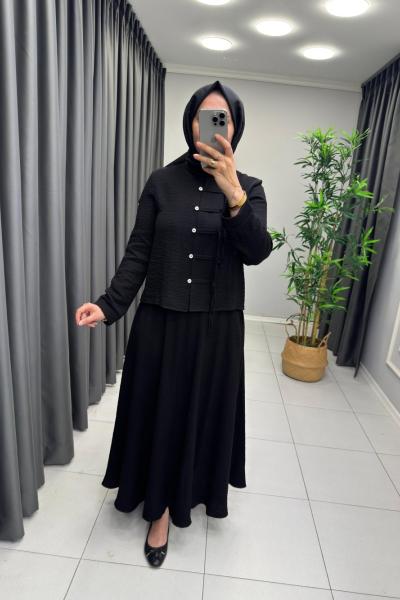 Rüya Keten Etekli Takım Siyah
