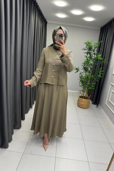 Rüya Keten Etekli Takım Haki