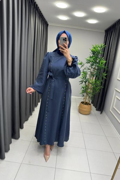 Sahra Modal Qupra Elbise Lacivert