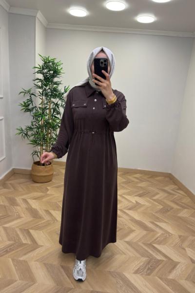 Sahra Pike Elbise Kahverengi