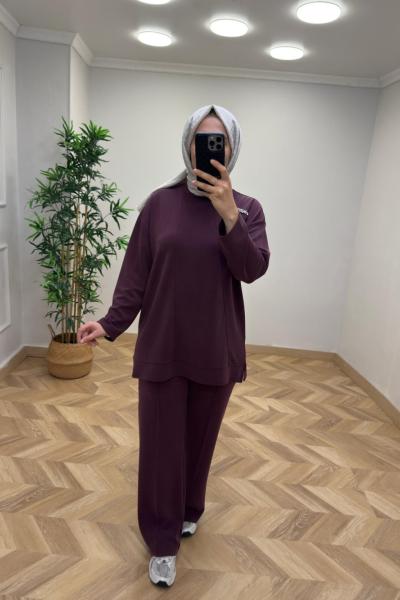 Sahra Taş Detaylı Takım Mürdüm