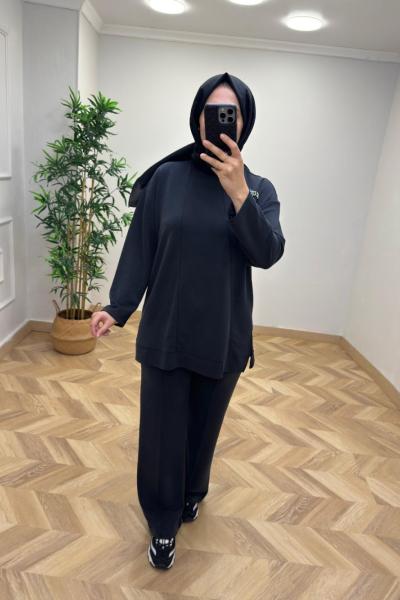 Sahra Taş Detaylı Takım Siyah