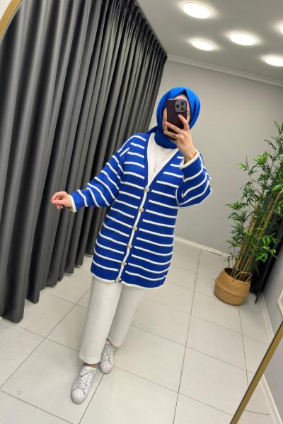 Sakallı Triko Hırka Mavi