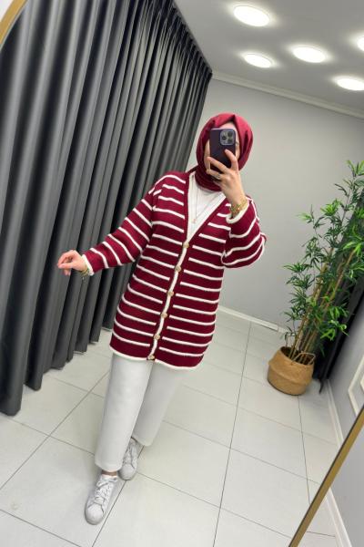 Sakallı Triko Hırka Bordo