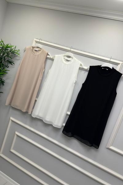 Şifon Detaylı Penye Puane İçlik Siyah