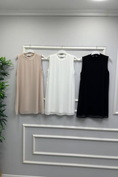 Şifon Detaylı Penye Puane İçlik Beyaz