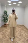 İkoll Sim Detay Nakışlı Takım  Camel