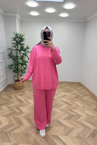 İkoll Sim Detay Nakışlı Takım  Pembe