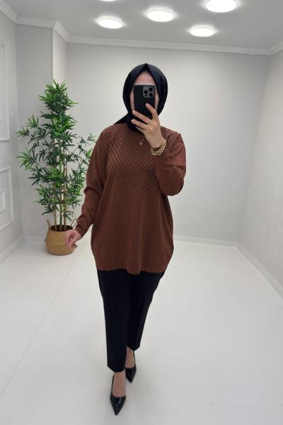 Simli Merserize Tunik Kahverengi