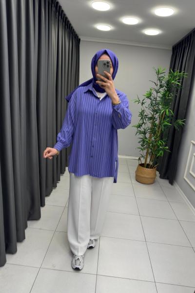 Star Çizgili Gömlek Mor